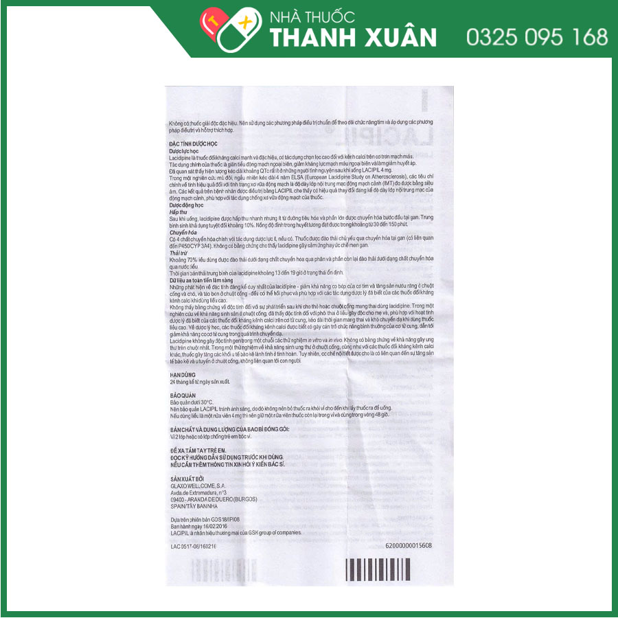 Lacipil 2mg điều trị tăng huyết áp